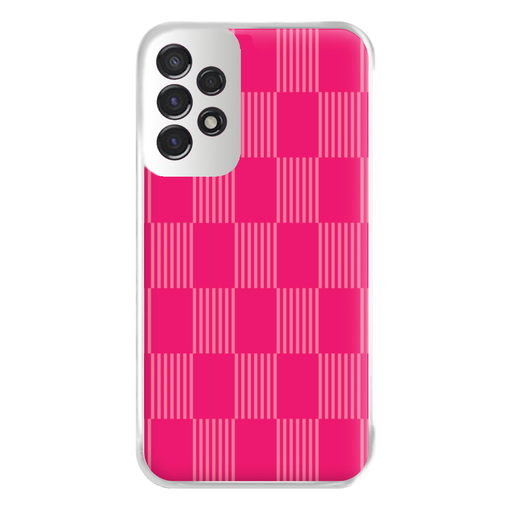 Neon Pink Checkered Abstract Pattern Phone Case for Galaxy A53