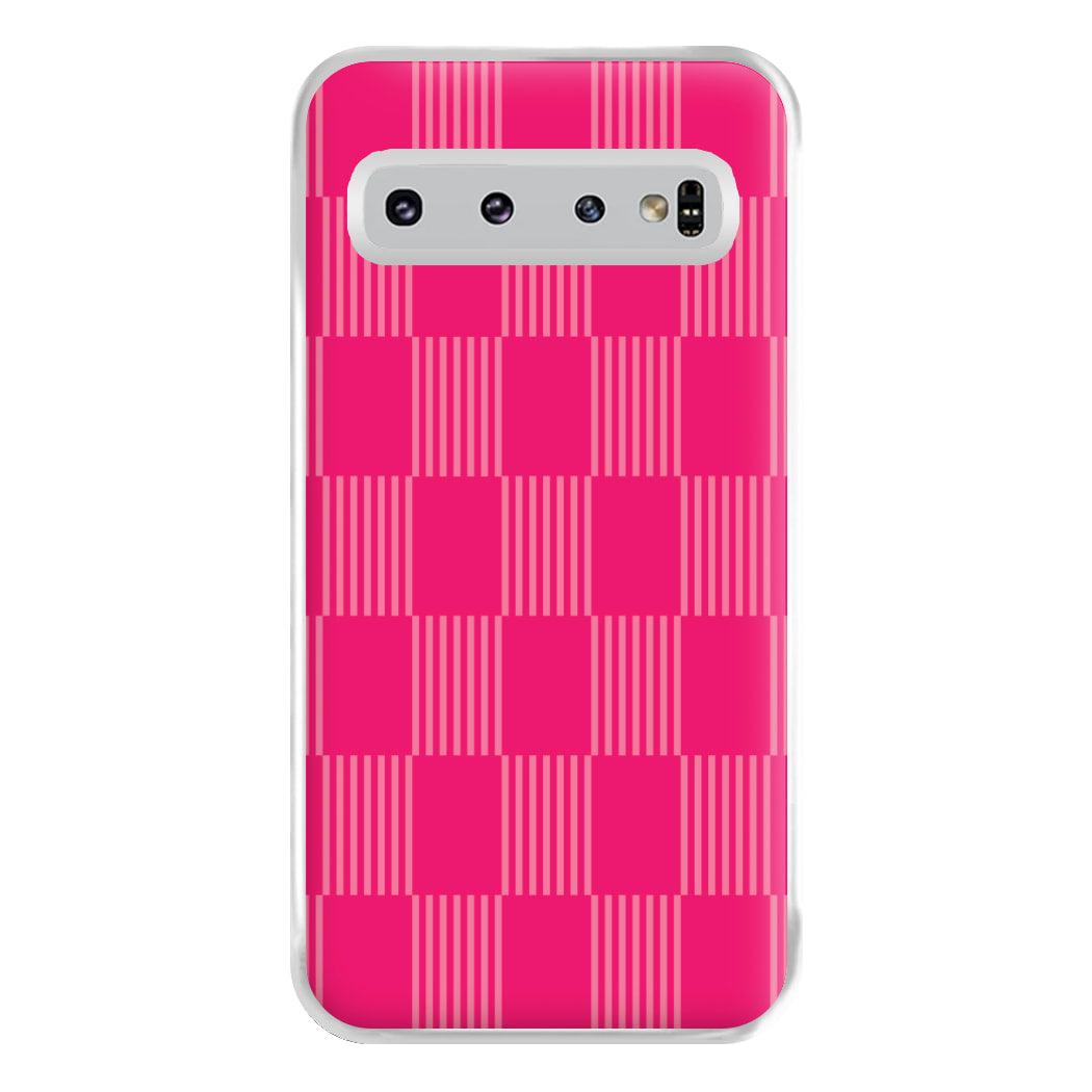 Neon Pink Checkered Abstract Pattern Phone Case for Galaxy S10 Plus