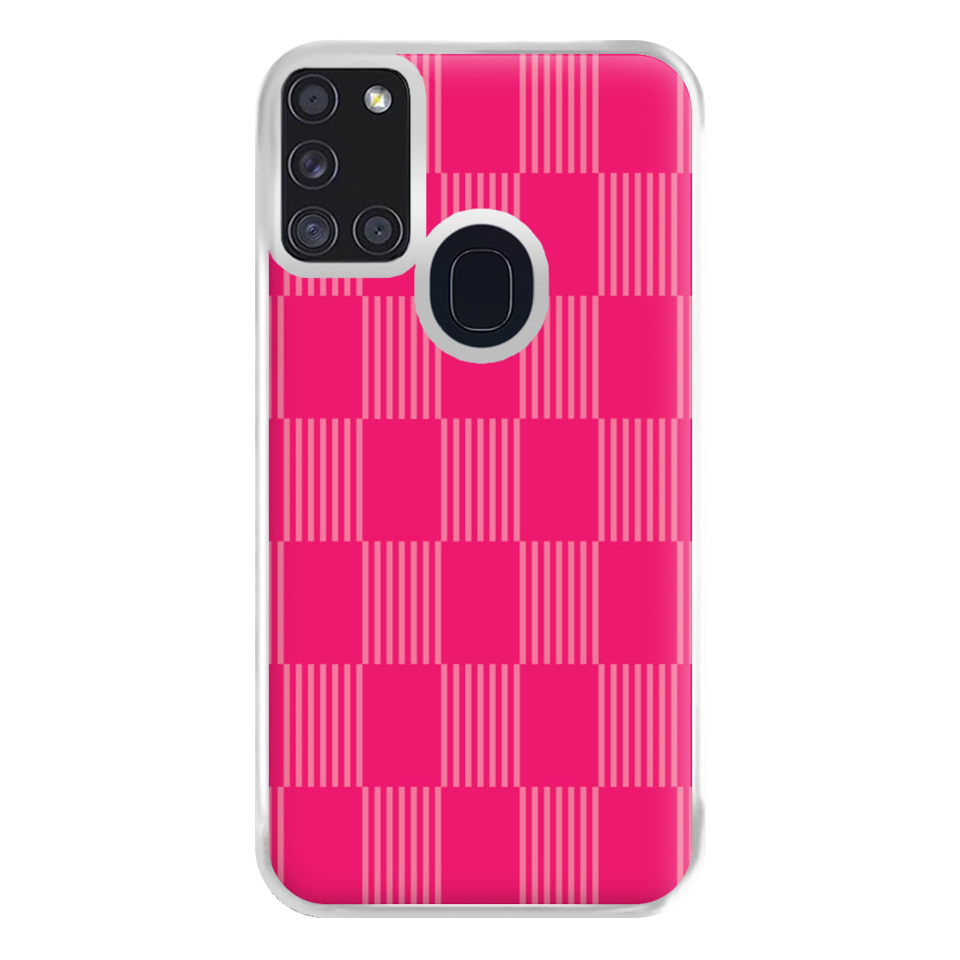 Neon Pink Checkered Abstract Pattern Phone Case for Galaxy A21s