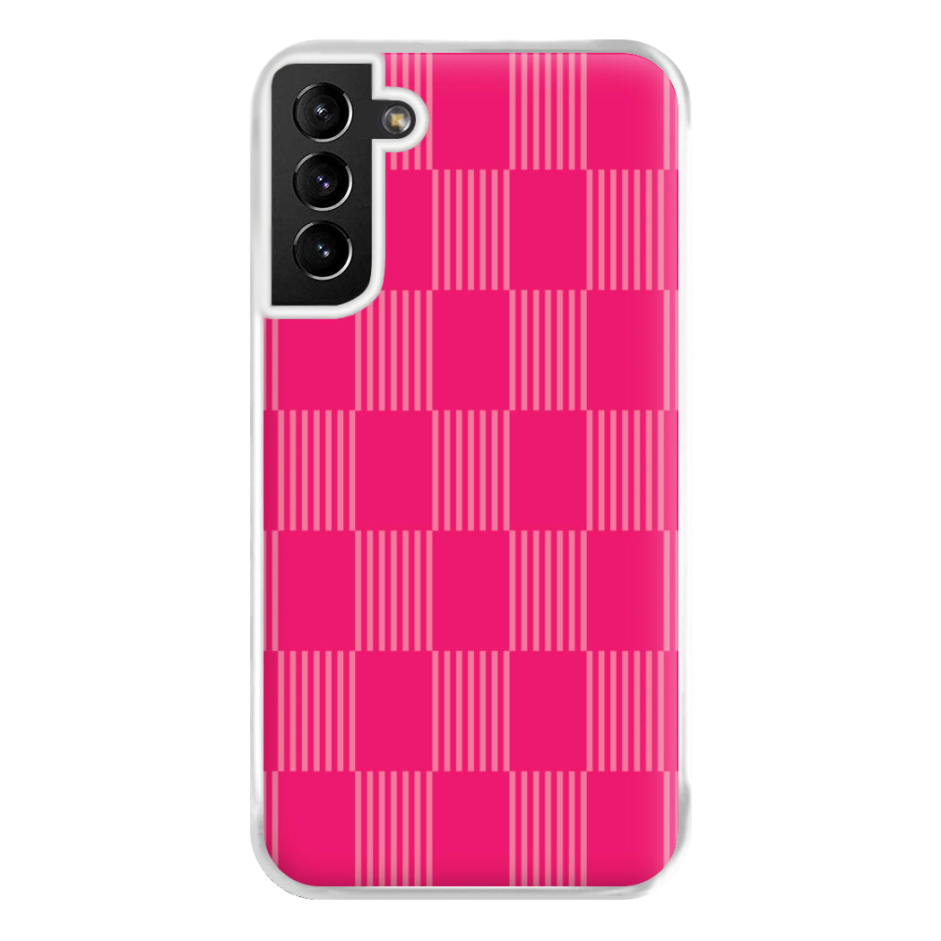 Neon Pink Checkered Abstract Pattern Phone Case for Galaxy S21 Plus