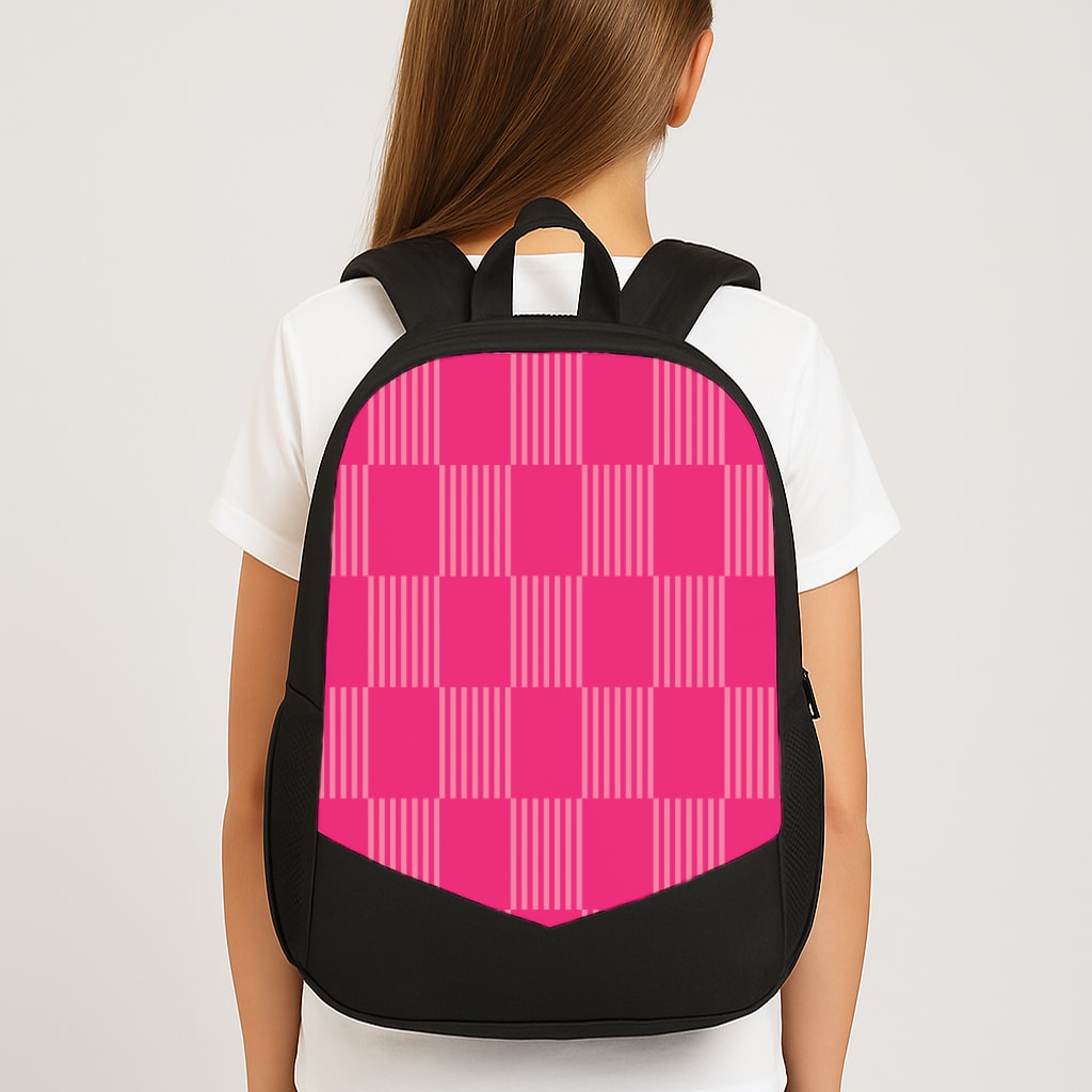Neon Pink Checkered Abstract Pattern Large School Bag