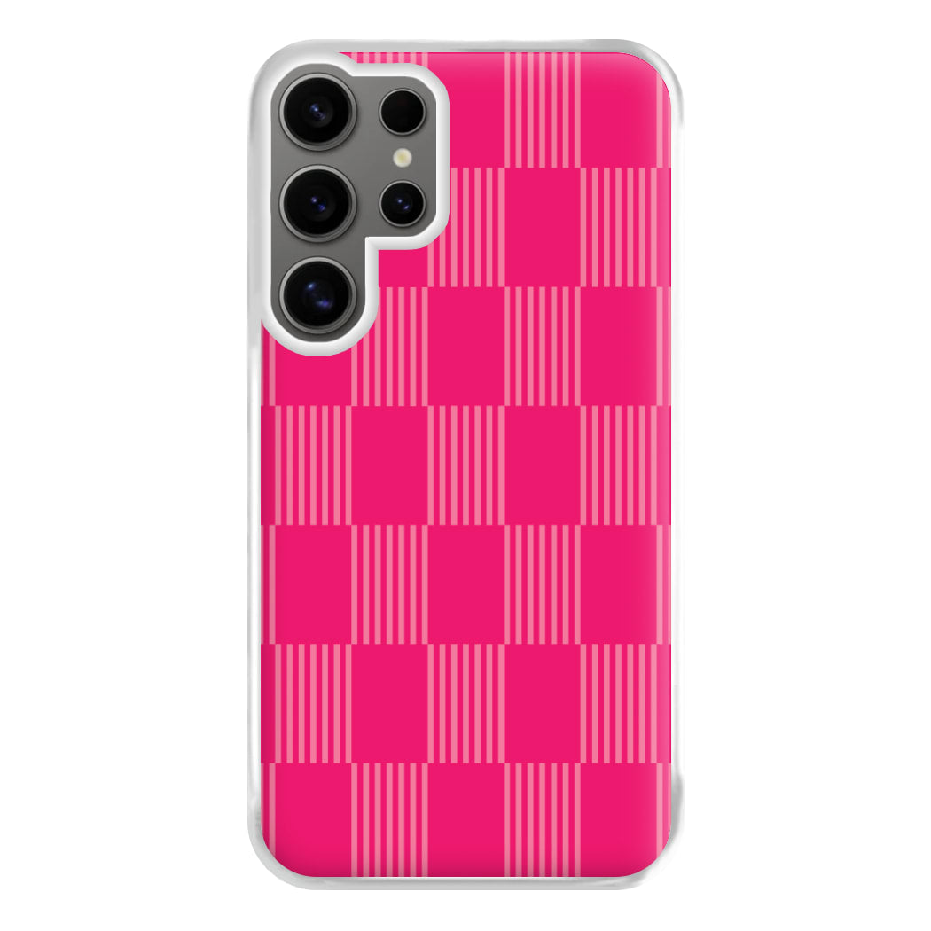 Neon Pink Checkered Abstract Pattern Phone Case for Galaxy S24 Ultra
