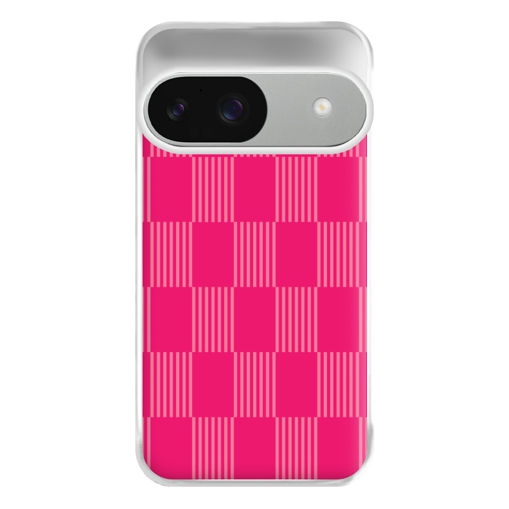 Neon Pink Checkered Abstract Pattern Phone Case for Google Pixel 9 / 9 Pro