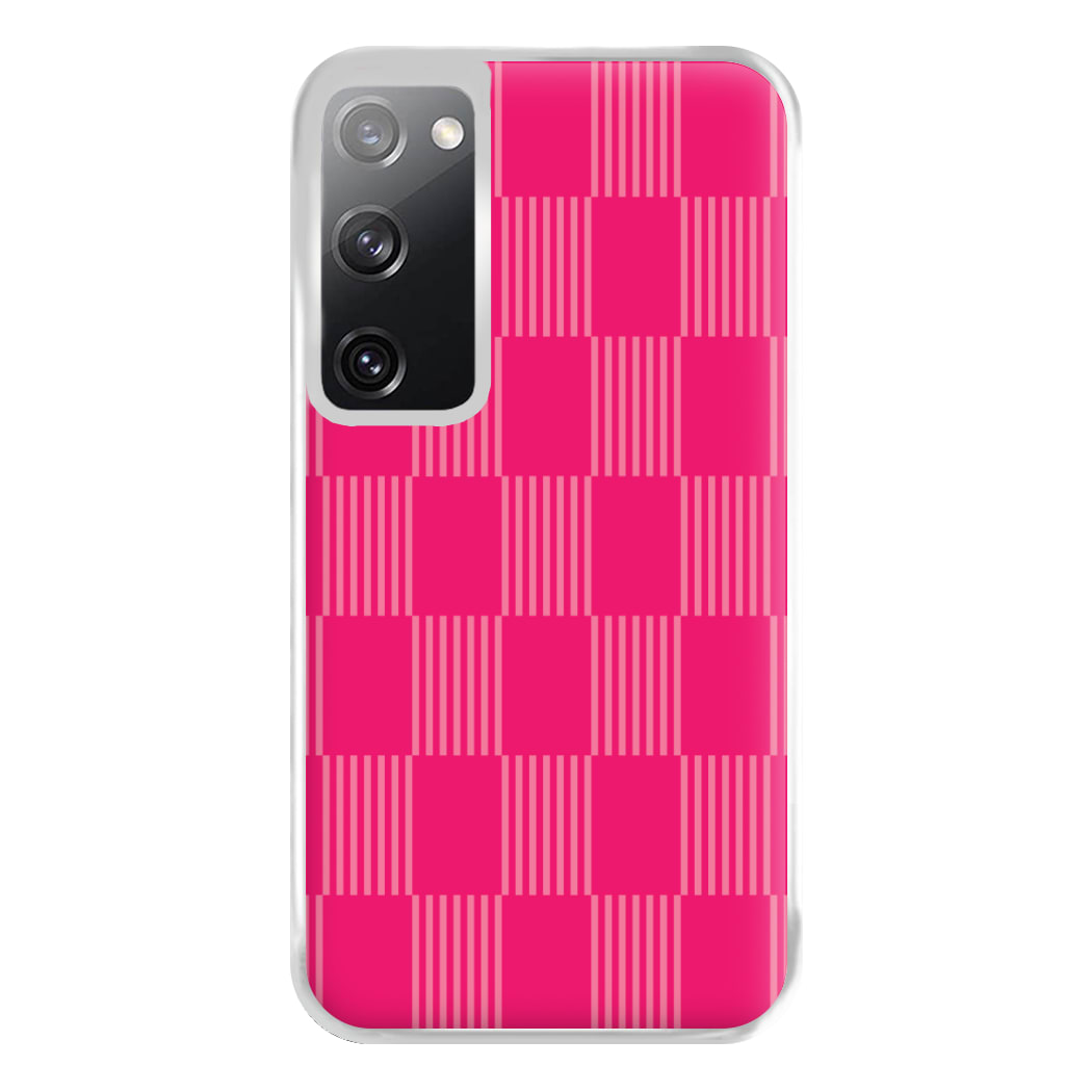 Neon Pink Checkered Abstract Pattern Phone Case for Galaxy S20