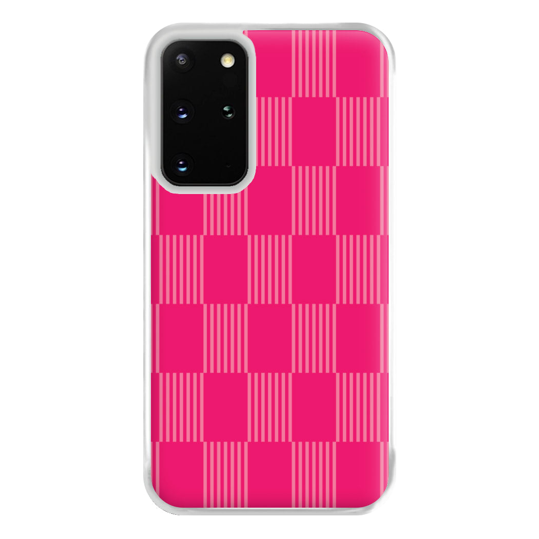 Neon Pink Checkered Abstract Pattern Phone Case for Galaxy S20 Plus