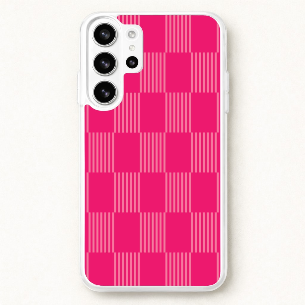 Neon Pink Checkered Abstract Pattern Phone Case for Galaxy S26 Ultra