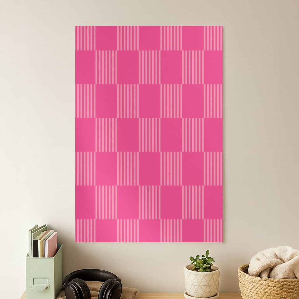 Neon Pink Checkered Abstract Pattern Poster