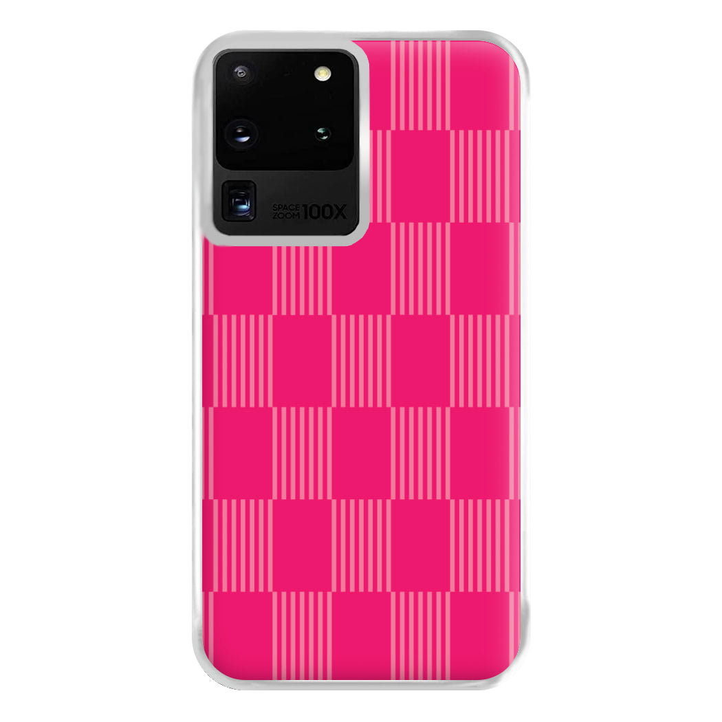 Neon Pink Checkered Abstract Pattern Phone Case for Galaxy S20 Ultra