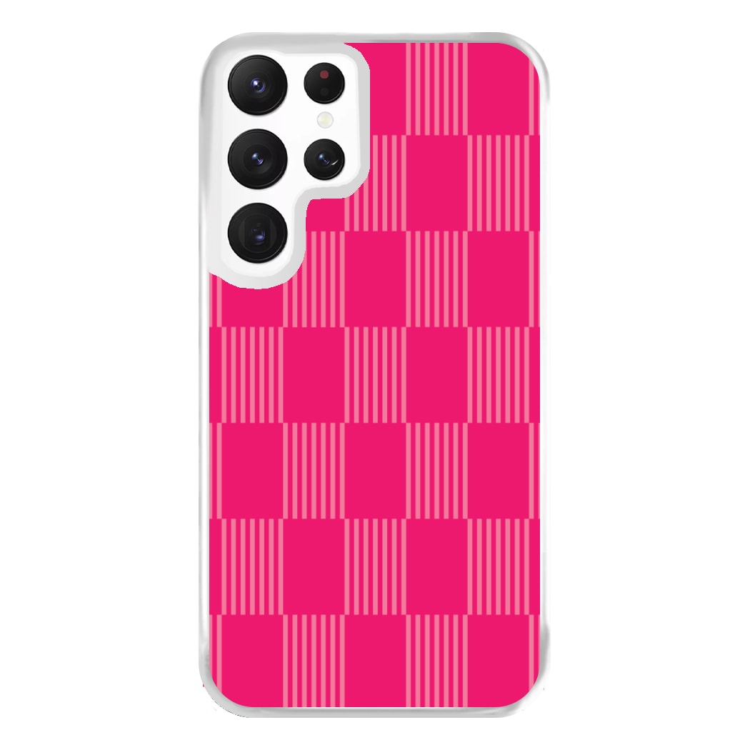 Neon Pink Checkered Abstract Pattern Phone Case for Galaxy S22 Ultra