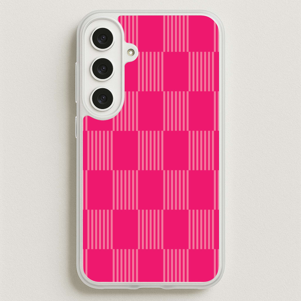 Neon Pink Checkered Abstract Pattern Phone Case for Galaxy S25FE