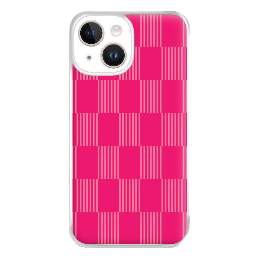 Neon Pink Checkered Abstract Pattern Phone Case for iPhone 14