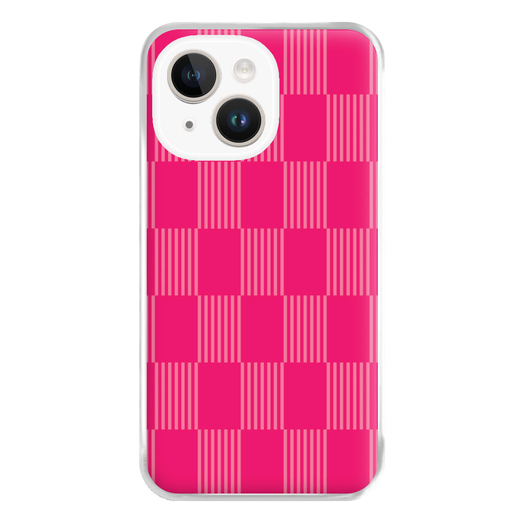 Neon Pink Checkered Abstract Pattern Phone Case for iPhone 14 Plus
