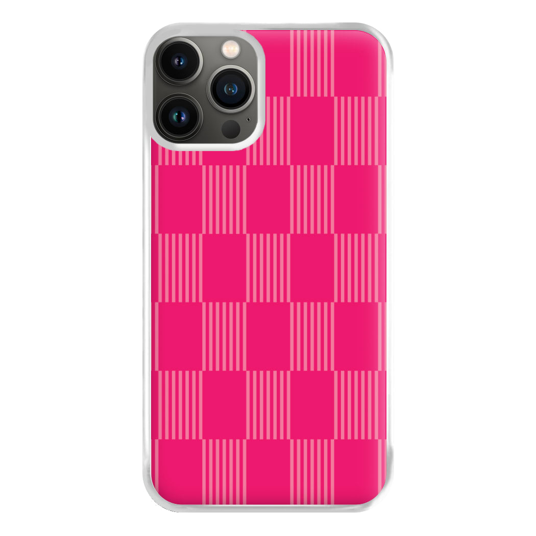 Neon Pink Checkered Abstract Pattern Phone Case for iPhone 13 Pro Max