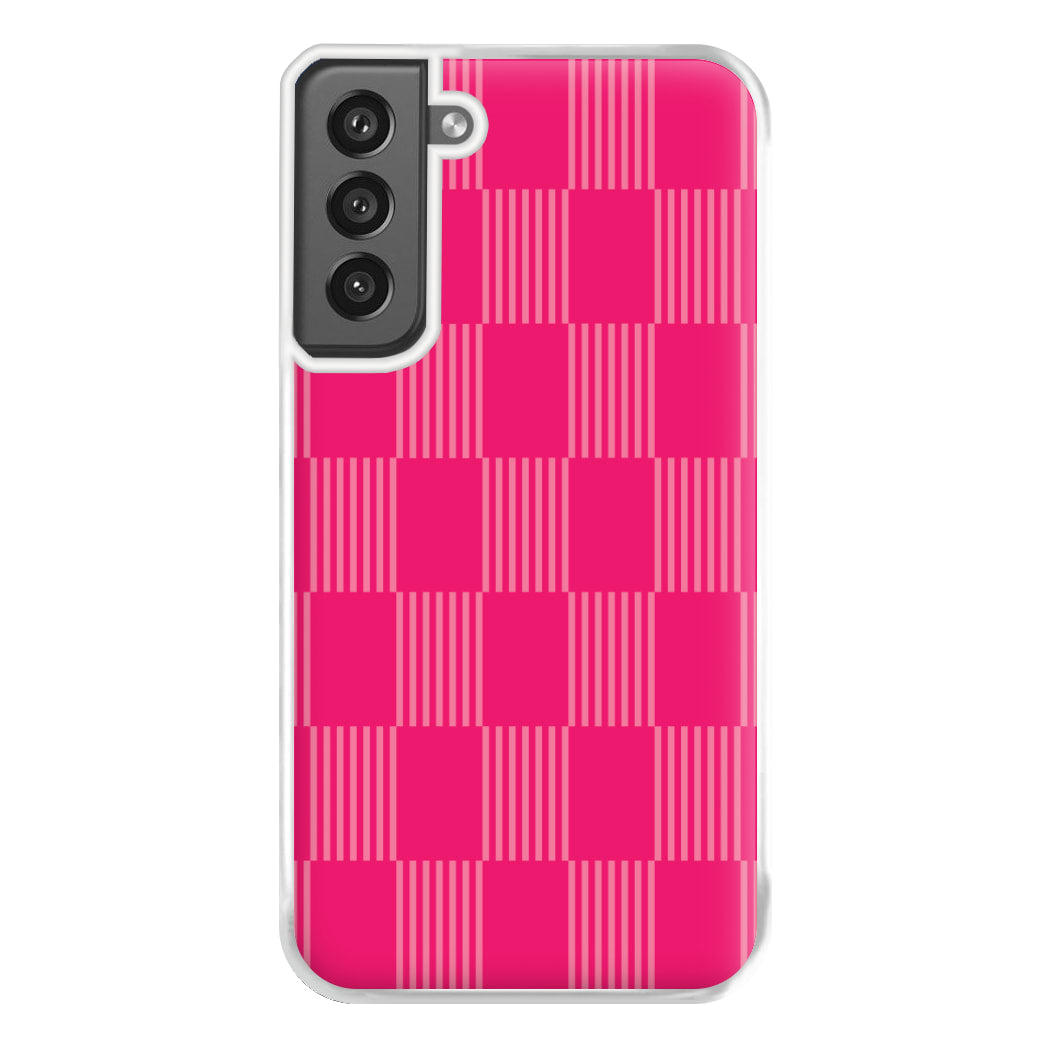 Neon Pink Checkered Abstract Pattern Phone Case for Galaxy S21FE
