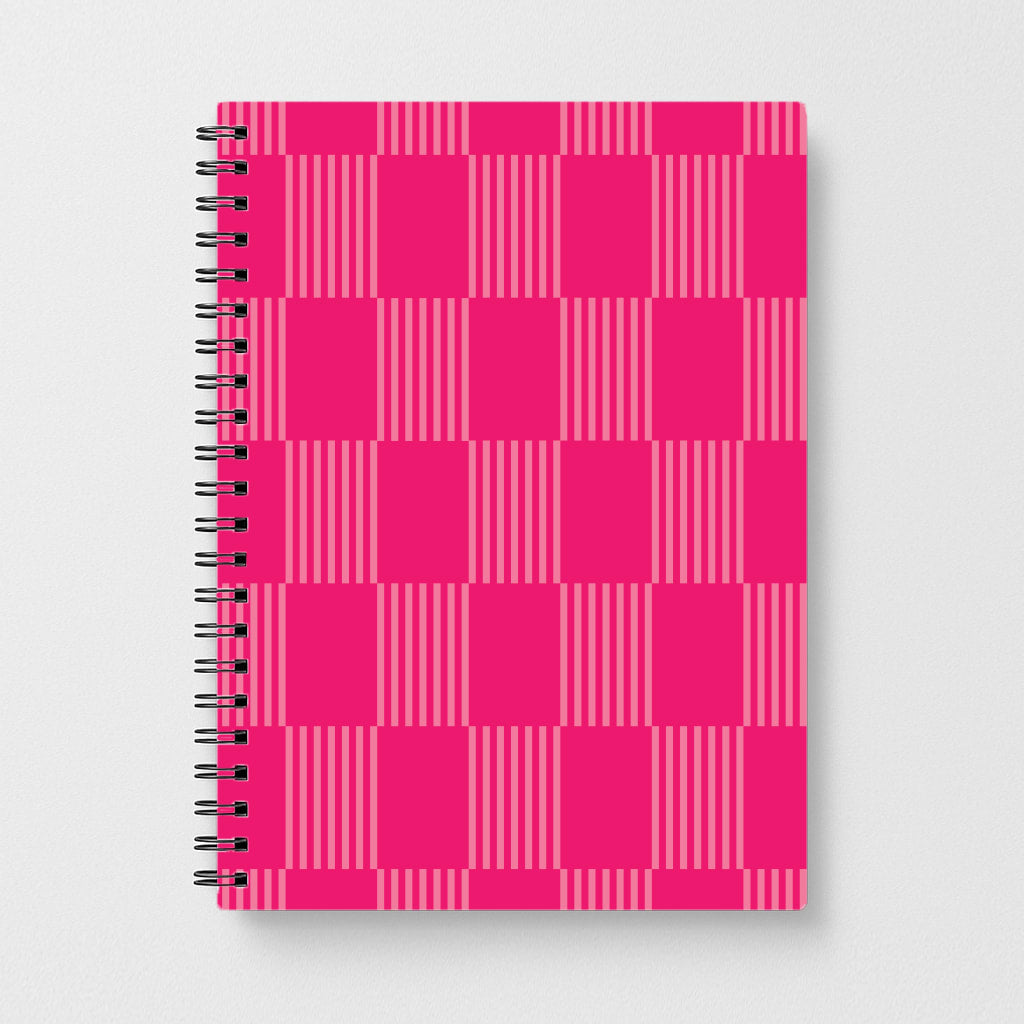 Neon Pink Checkered Abstract Pattern Notebook