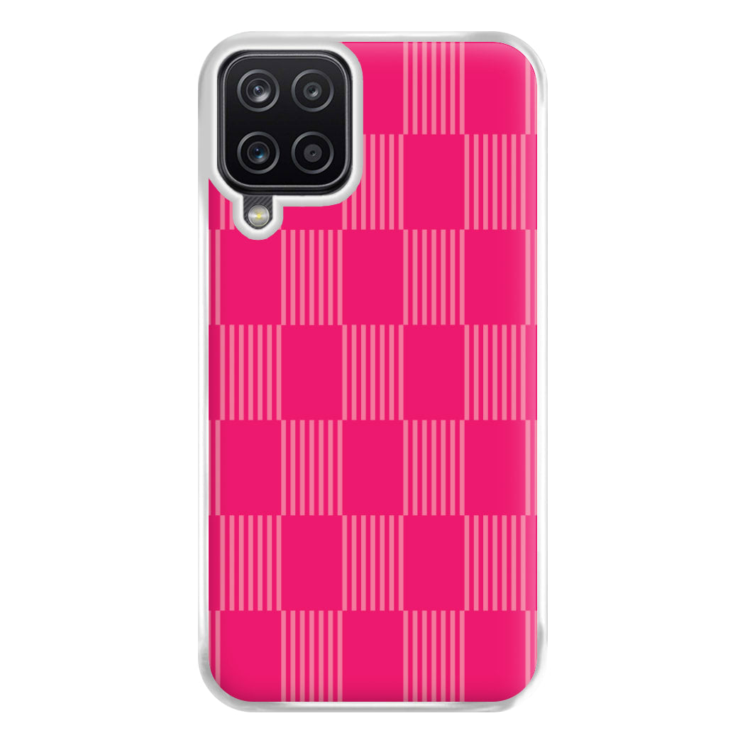 Neon Pink Checkered Abstract Pattern Phone Case for Galaxy A12