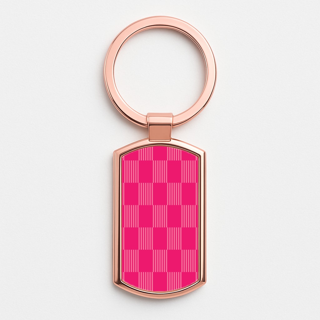 Neon Pink Checkered Abstract Pattern Rose Gold Keyring