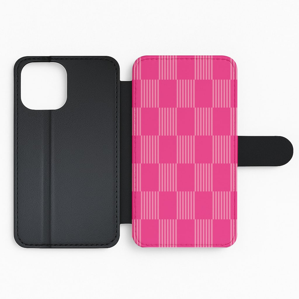 Neon Pink Checkered Abstract Pattern Flip Phone Case