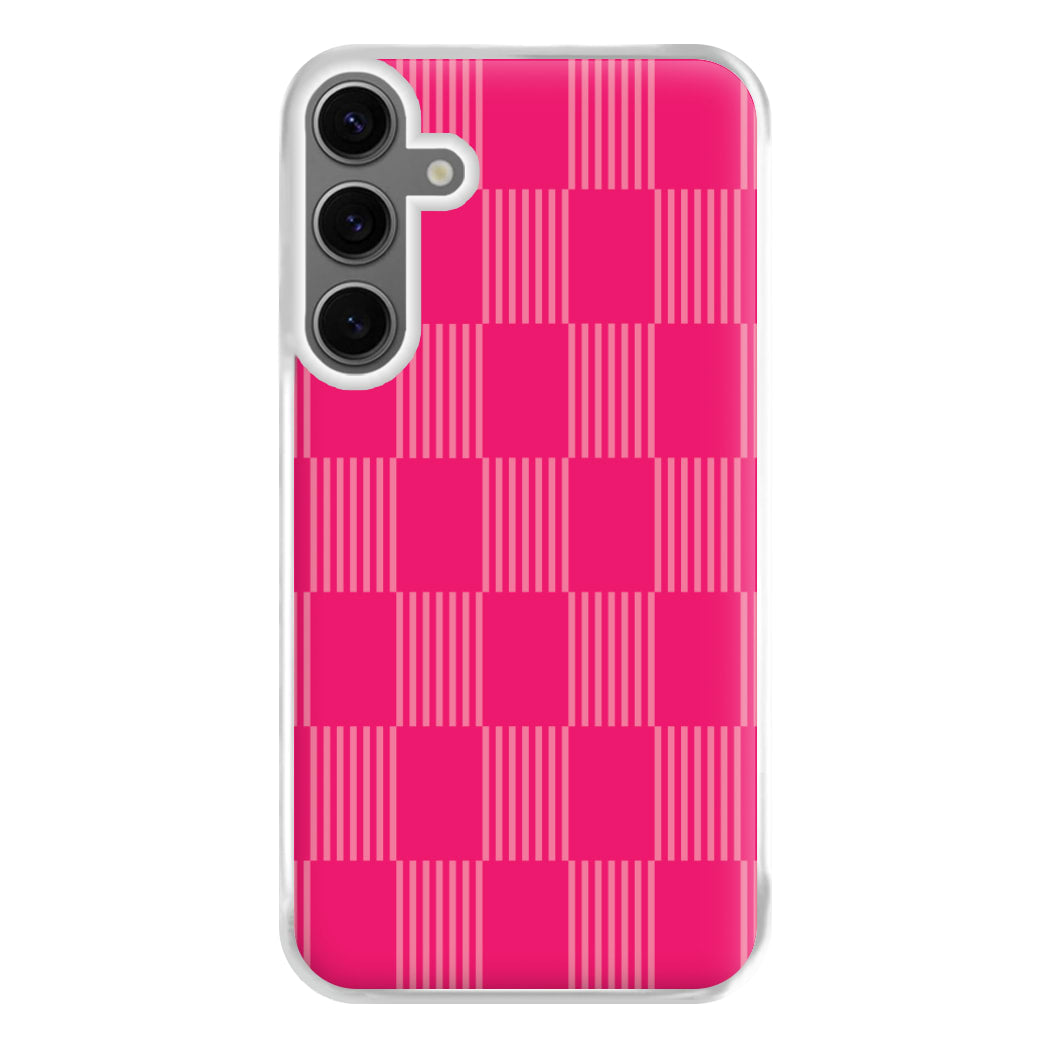 Neon Pink Checkered Abstract Pattern Phone Case for Galaxy S24FE