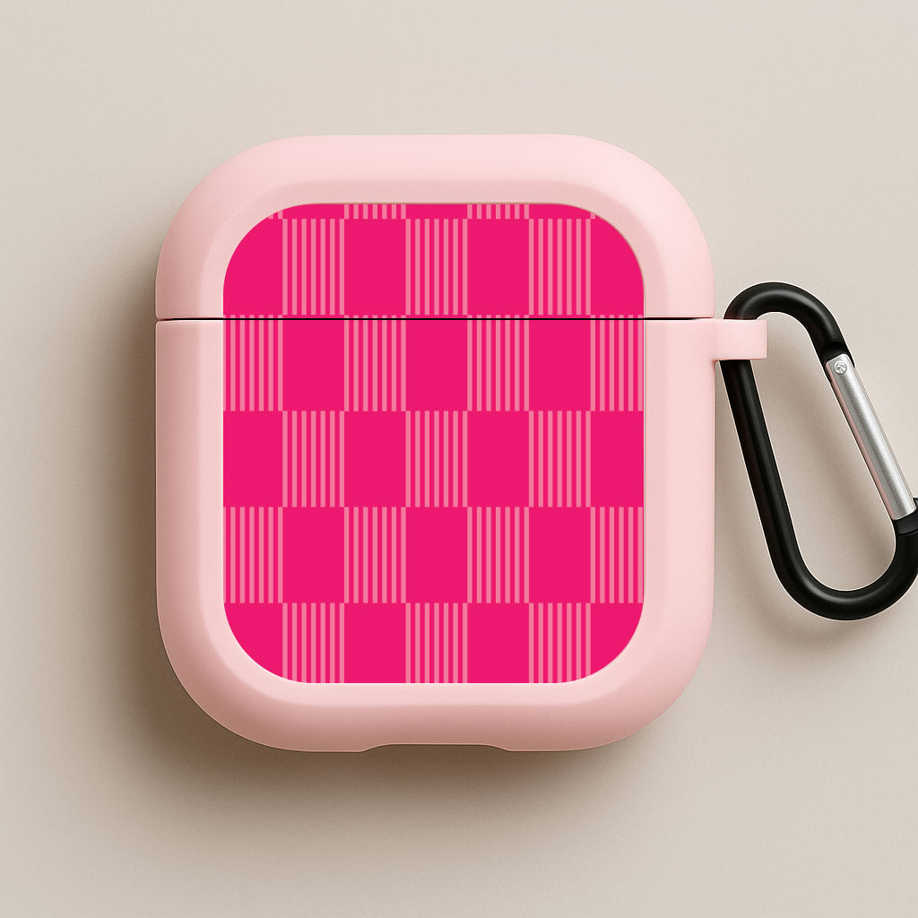 Neon Pink Checkered Abstract Pattern Pink AirPods Case
