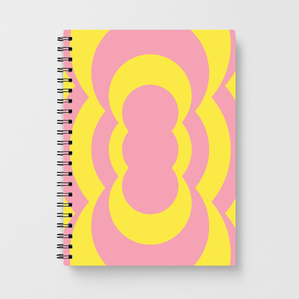 Yellow And Pink Curves Abstract Pattern Notebook