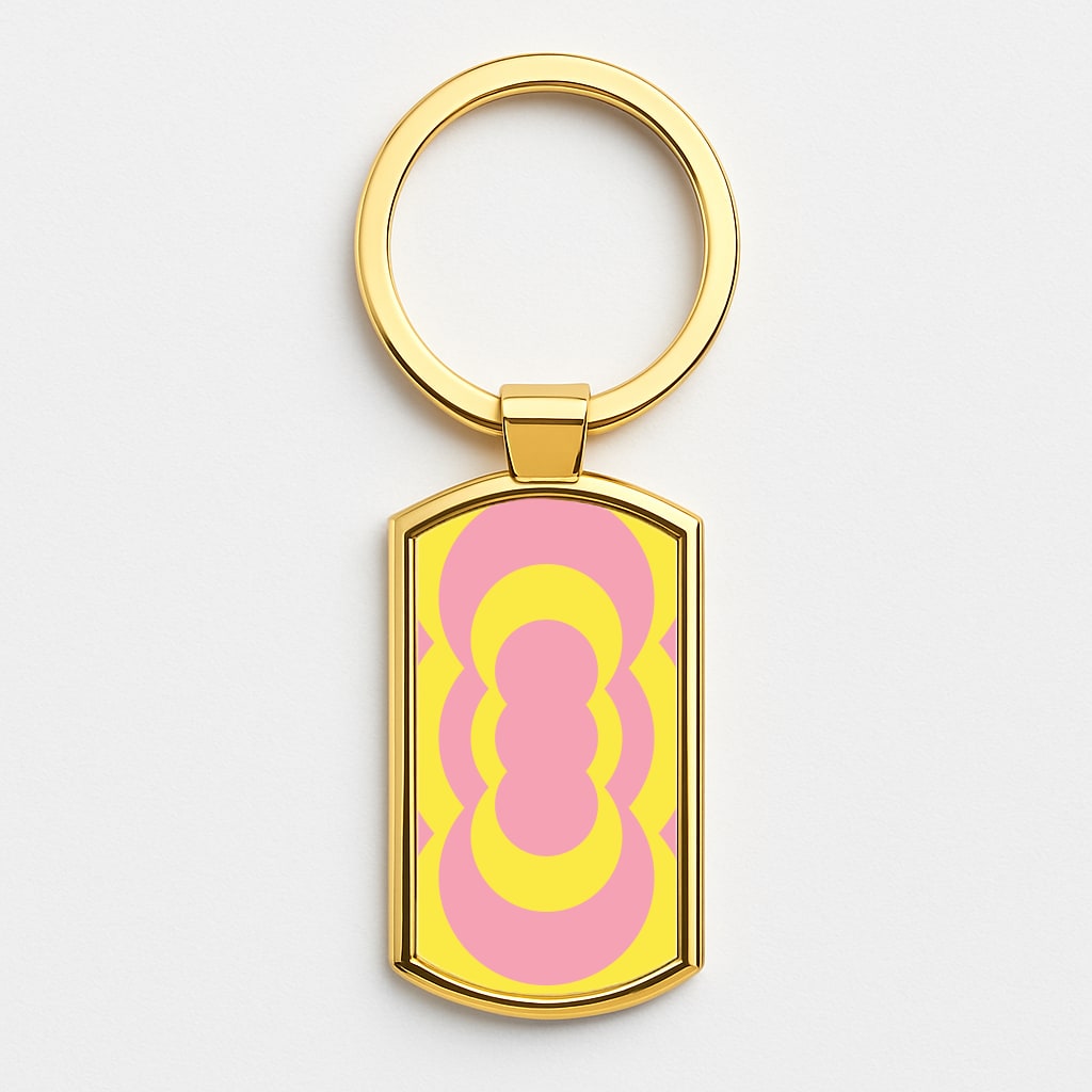 Yellow And Pink Curves Abstract Pattern Gold Keyring