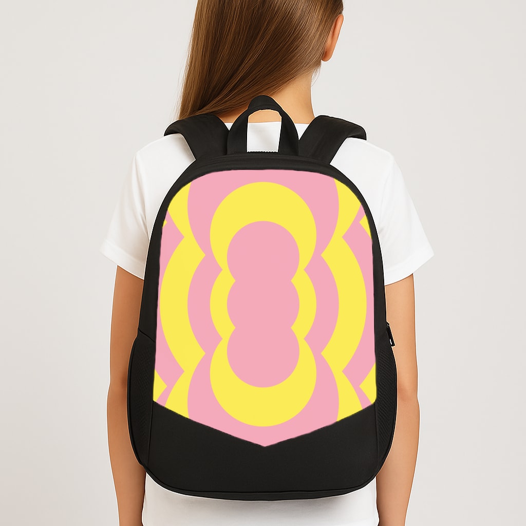 Yellow And Pink Curves Abstract Pattern  Large School Bag