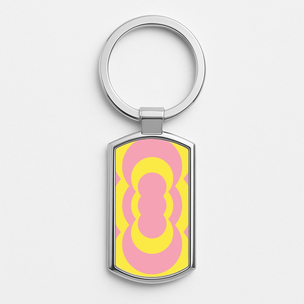 Yellow And Pink Curves Abstract Pattern  Silver Keyring