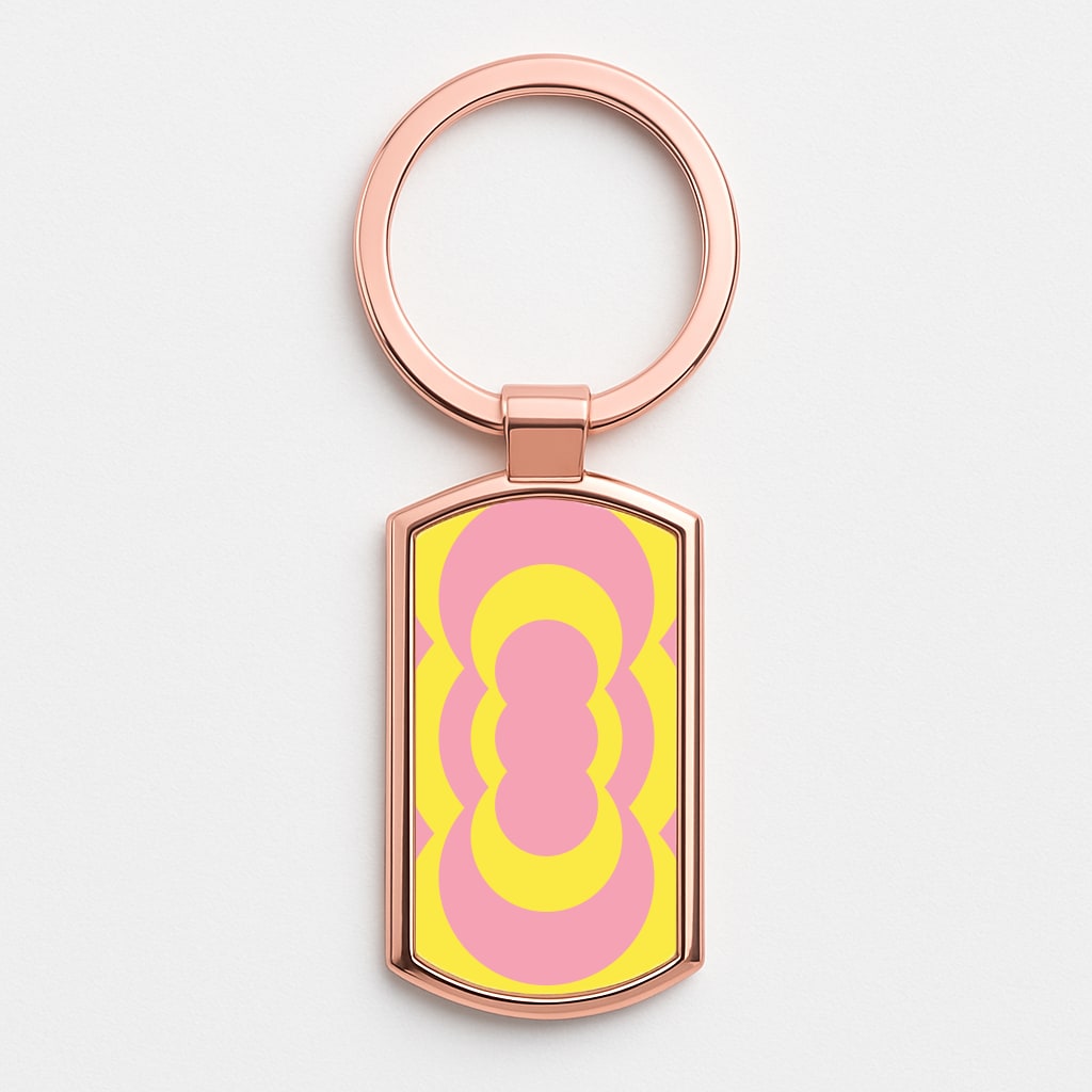 Yellow And Pink Curves Abstract Pattern Rose Gold Keyring