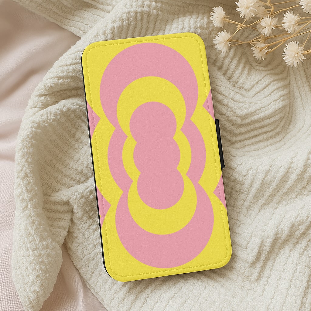 Yellow And Pink Curves Abstract Pattern Wallet Phone Case