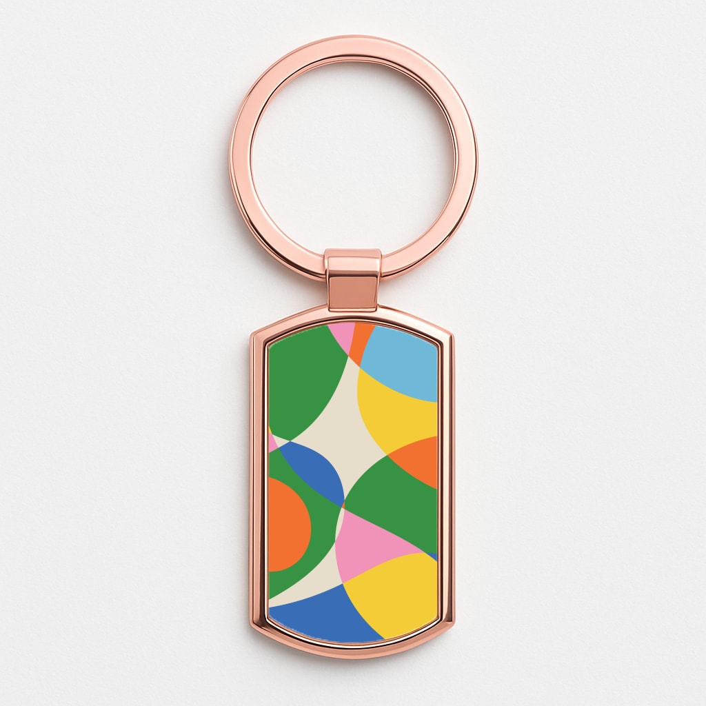 Colourful Abstract Shapes Pattern Rose Gold Keyring