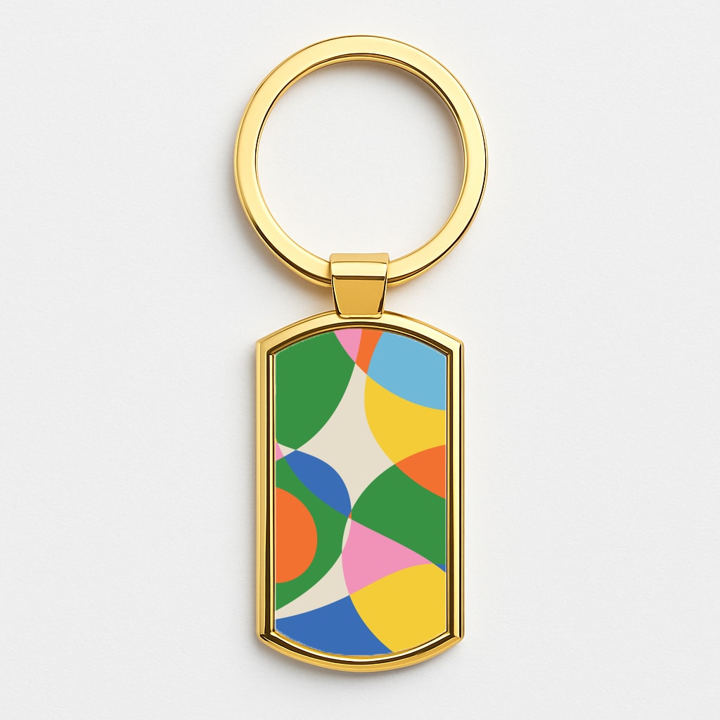 Colourful Abstract Shapes Pattern Gold Keyring