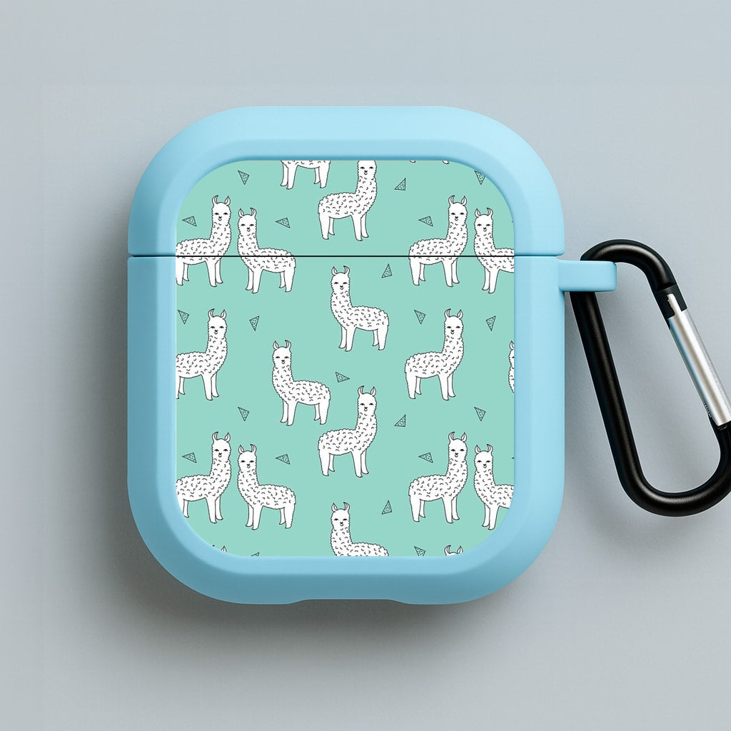 Mint Alpaca Pattern Blue AirPods Case