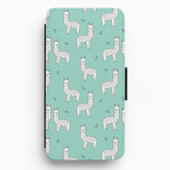 Mint Alpaca Pattern Flip Wallet Phone Case
