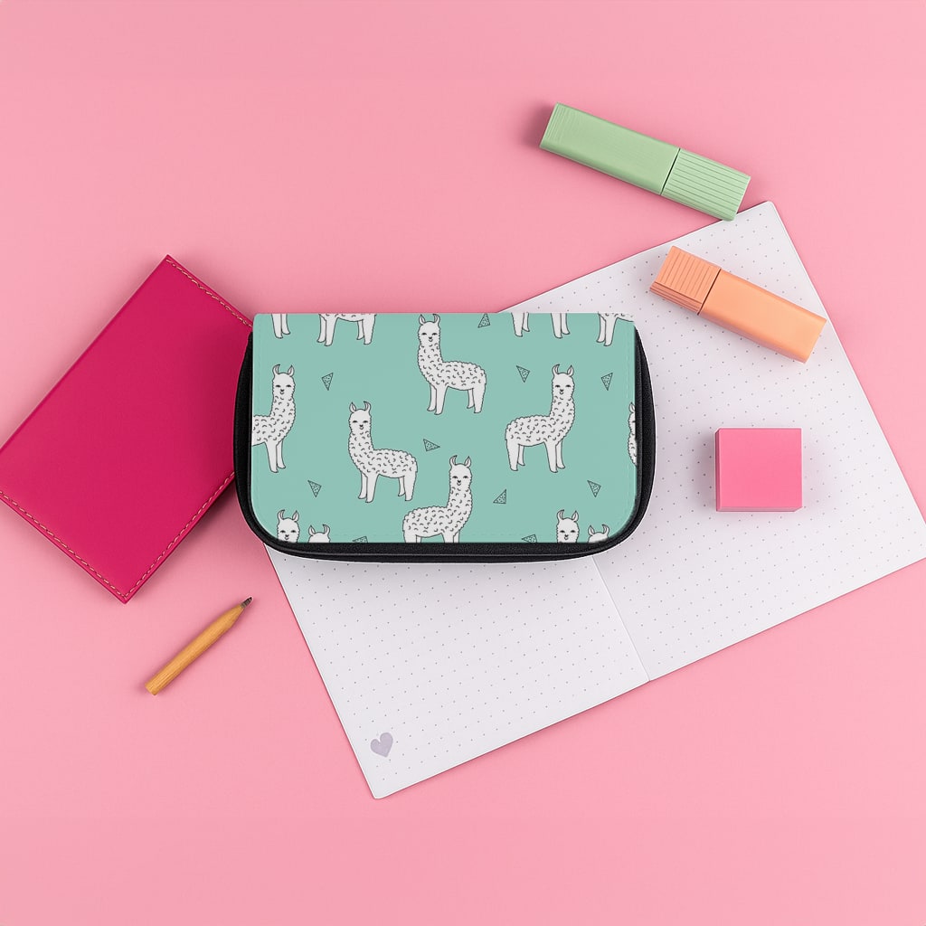Mint Alpaca Pattern Pencil Case