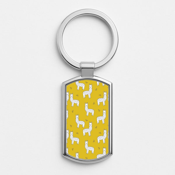 Mustard Alpaca Pattern Silver Keyring
