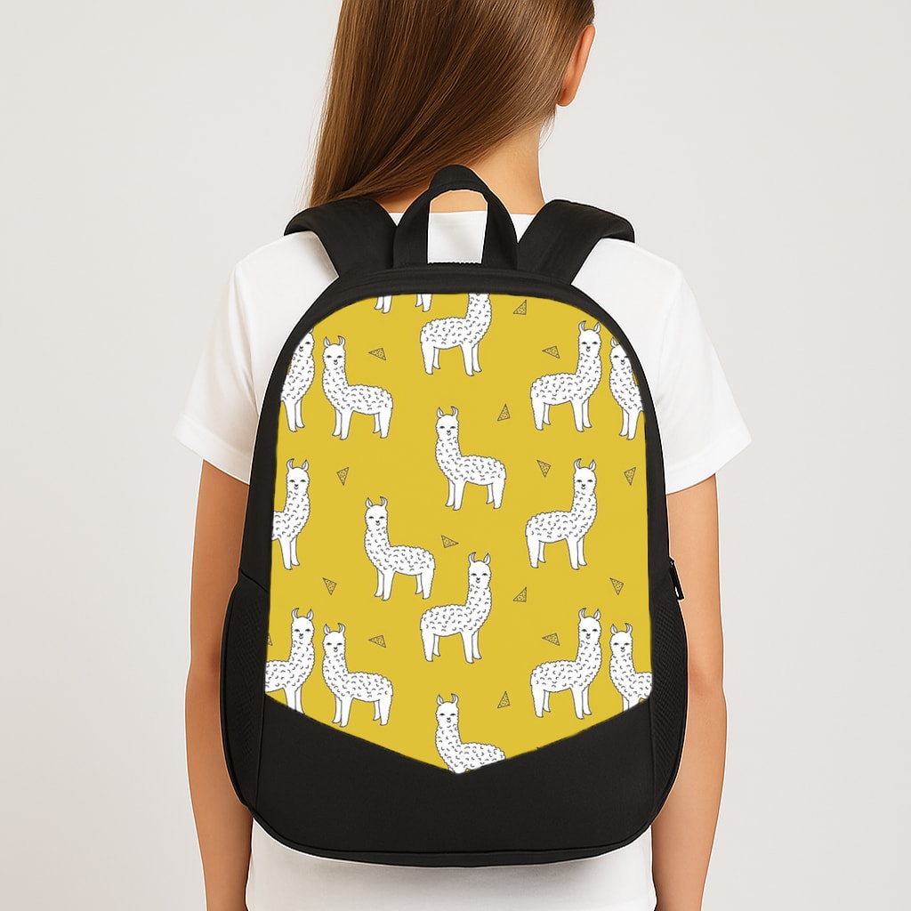 Mustard Alpaca Pattern Large School Bag