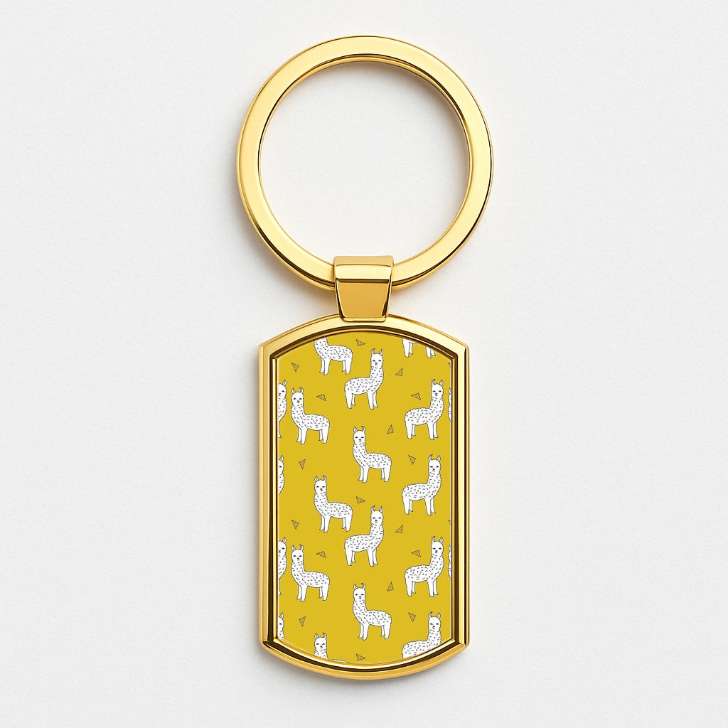 Mustard Alpaca Pattern Gold Keyring