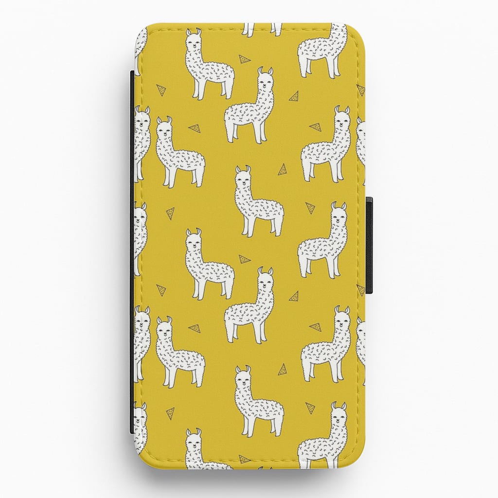 Mustard Alpaca Pattern Flip Wallet Phone Case