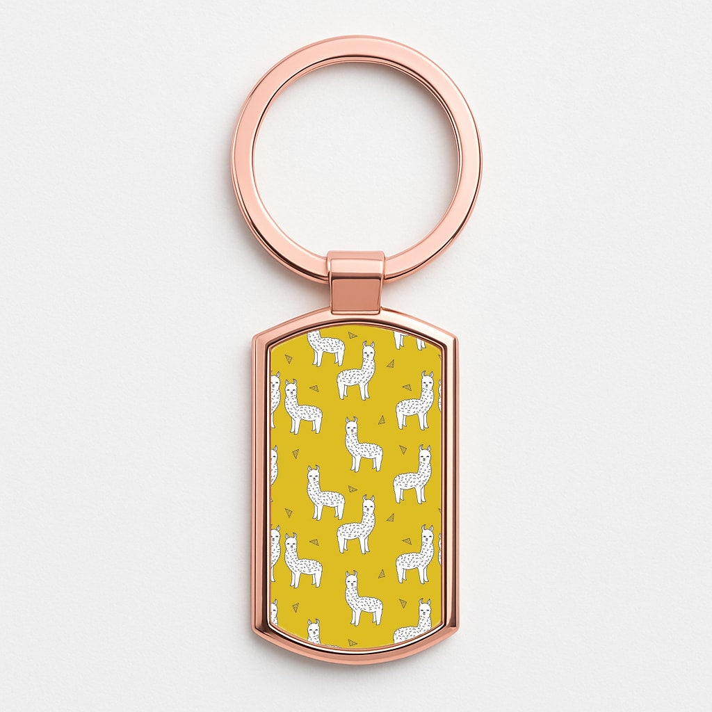 Mustard Alpaca Pattern Rose Gold Keyring