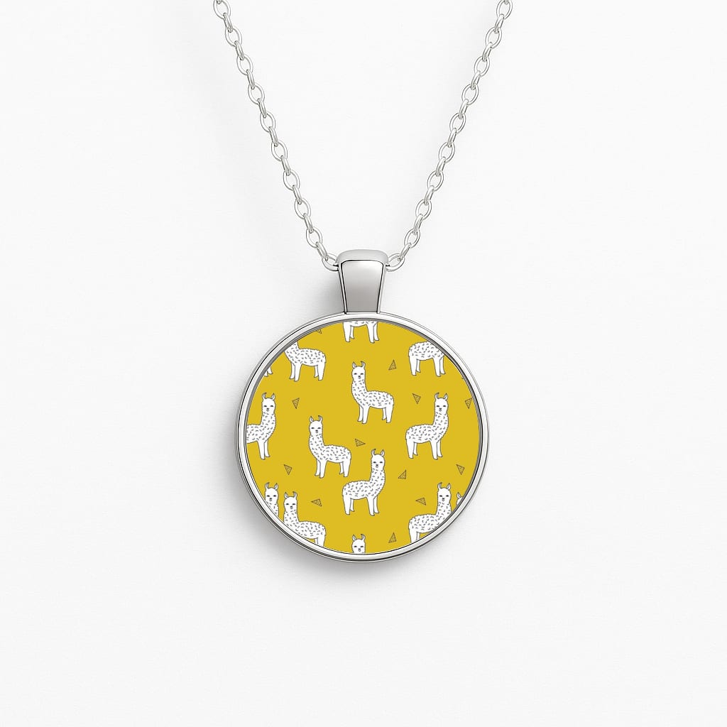 Mustard Alpaca Pattern Circle Necklace