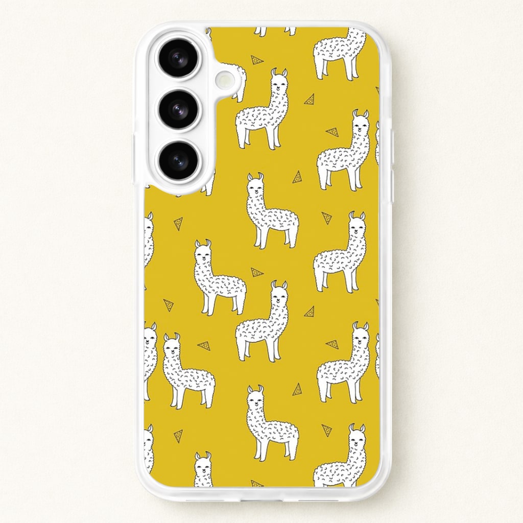 Mustard Alpaca Pattern Phone Case for Galaxy S26 Plus
