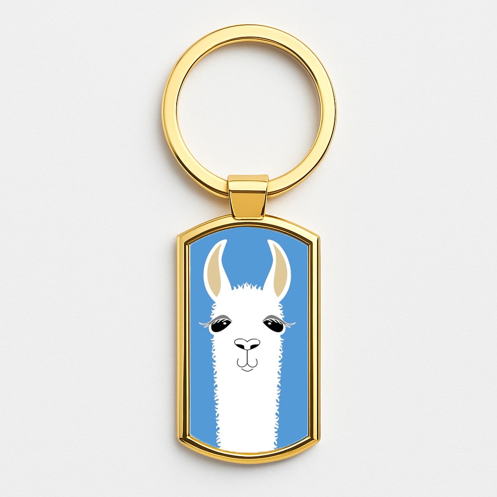 Llama Portrait Gold Keyring