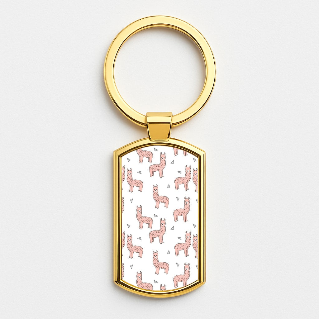 Pale Pink Alpaca Pattern Gold Keyring