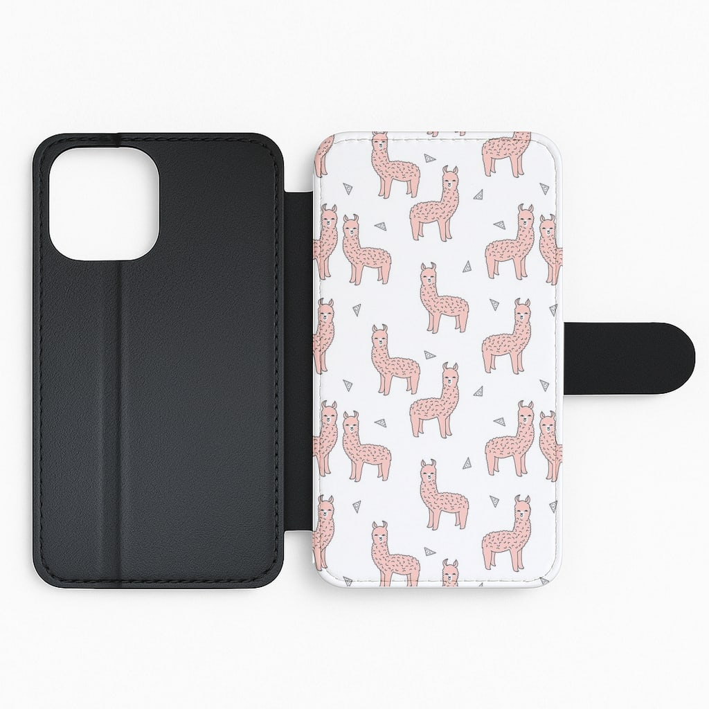Pale Pink Alpaca Pattern Flip Wallet Phone Case