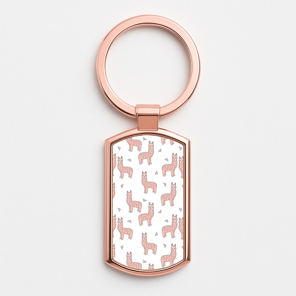 Pale Pink Alpaca Pattern Rose Gold Keyring