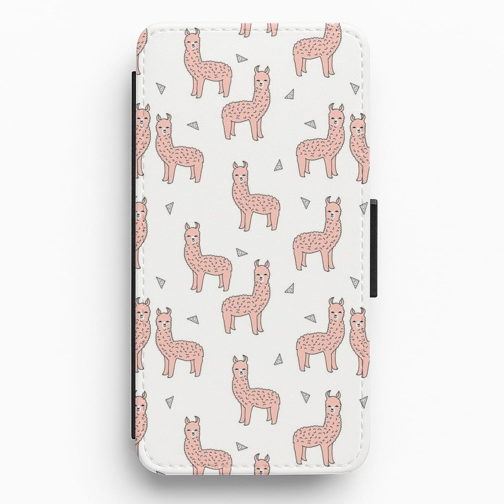 Pale Pink Alpaca Pattern Flip Wallet Phone Case