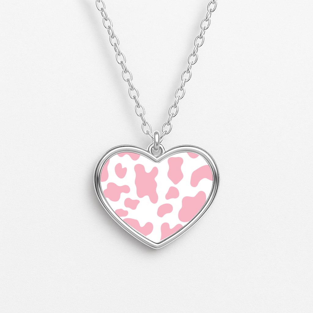 Pink Cow - Animal Patterns Heart Necklace