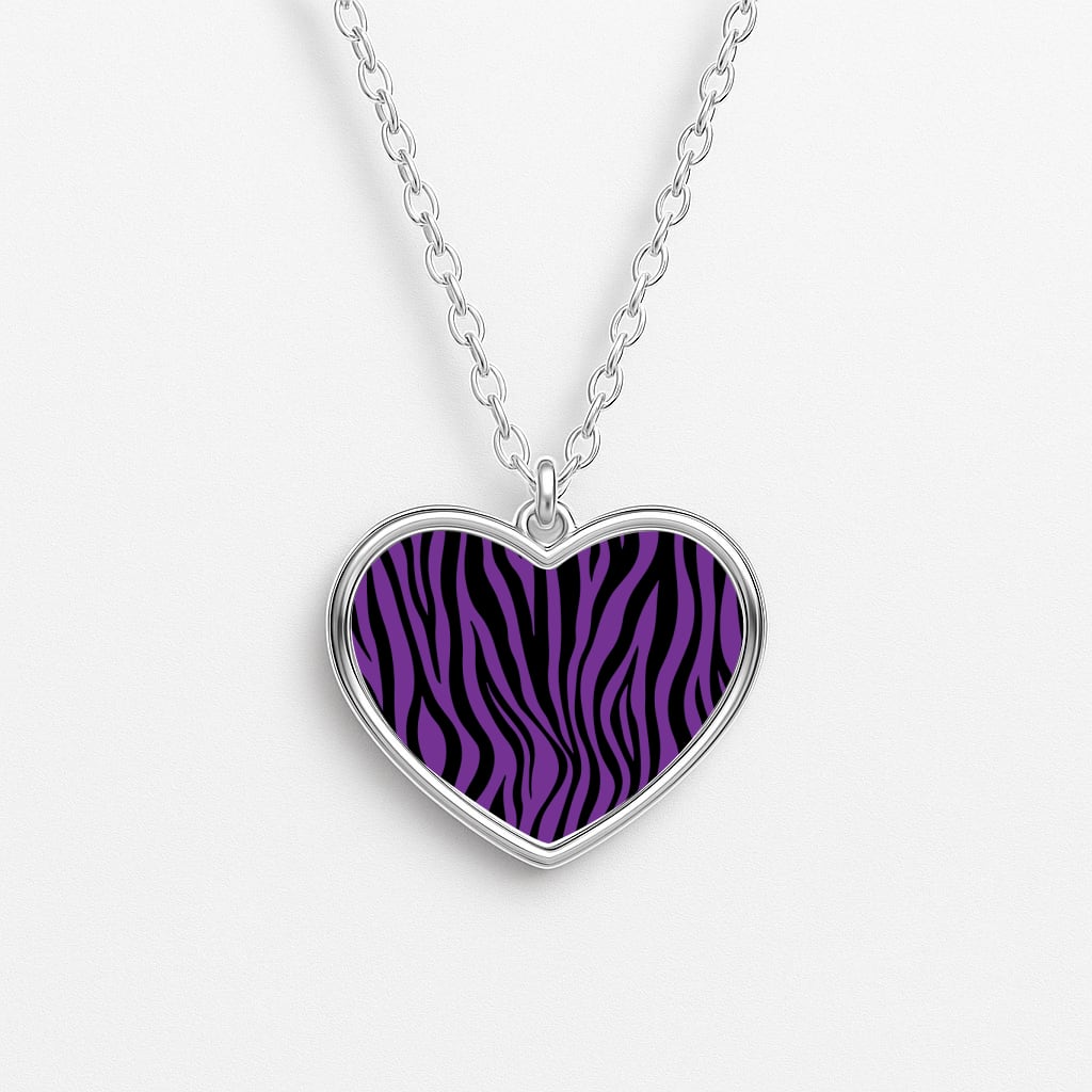 Purple Zebra - Animal Patterns Heart Necklace