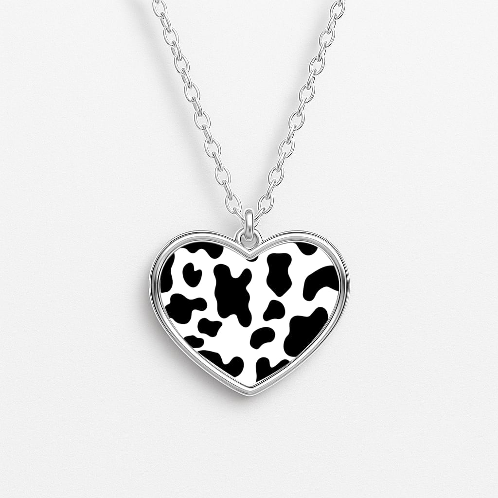 Cow - Animal Patterns Heart Necklace
